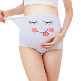 Cotton Breathable Adjustable Pregnant High-waist Shorts Panties with Cartoon Pattern Seamless Underwear Gift blue_L