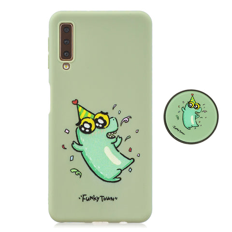 For Samsung A7 2018 A750 Full Cover Protective Phone Case Cartoon Pattern Solid Color TPU Phone Case with Adjustable Bracket 2