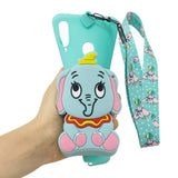 For Samsung A10S A20S TPU Full Protective Cartoon Mobile Phone Cover with Coin Purse+Hanging Lanyard 2 light blue elephant