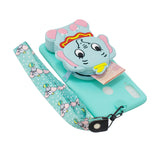 For Samsung A10S A20S TPU Full Protective Cartoon Mobile Phone Cover with Coin Purse+Hanging Lanyard 2 light blue elephant