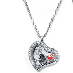 Family Heart Floating Locket ringed with stones