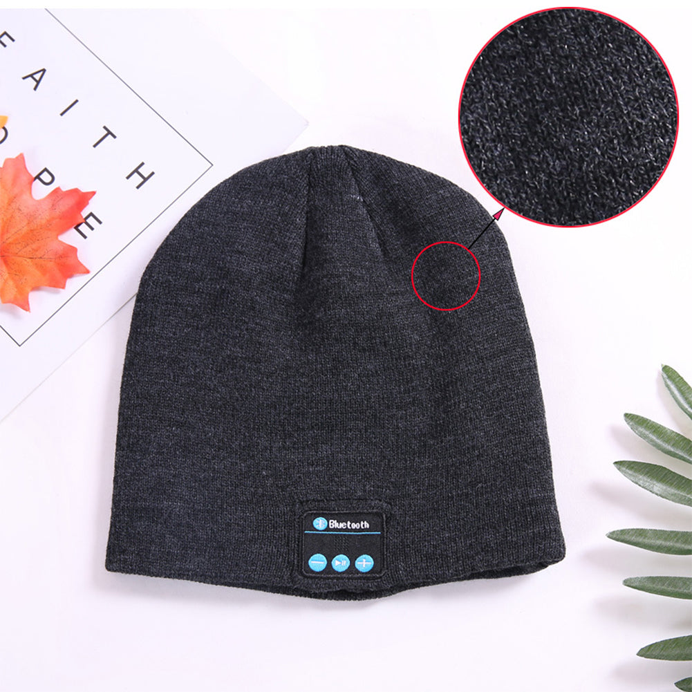 Wireless Bluetooth Smart Earphone Music Knitted Hat Winter Warm Cap with Mic Speaker for iOS Android dark gray