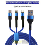 Fast USB Charging Cable Universal 3 in 1 Multi Function Cell Phone Cord Charger black