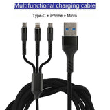 Fast USB Charging Cable Universal 3 in 1 Multi Function Cell Phone Cord Charger black