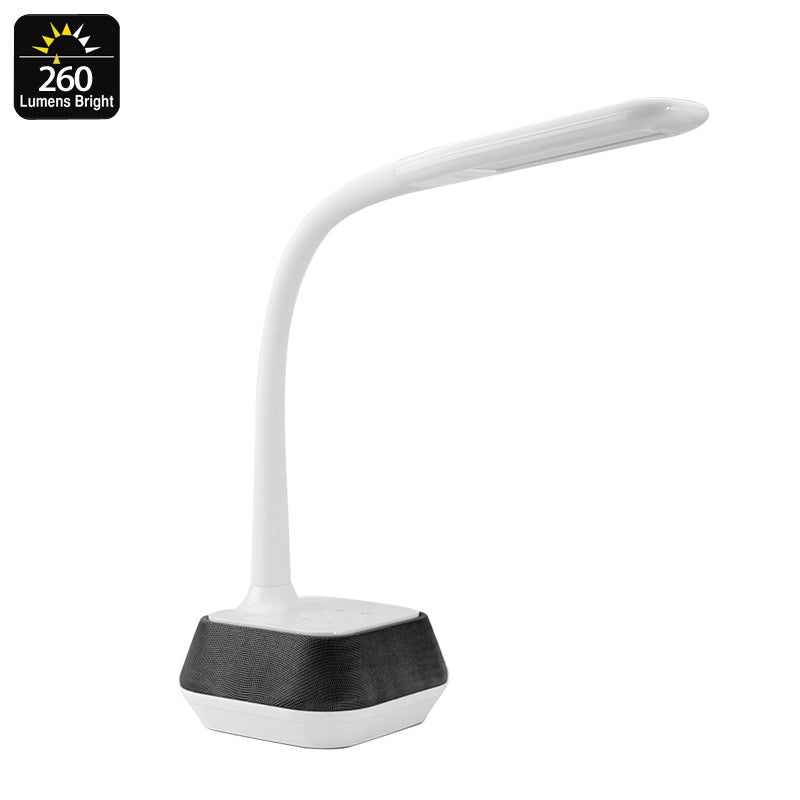 Bluetooth Speaker LED Lamp - Adjustable Brightness, Energy Efficient, Flexible Arm, 260 Lumen, 75dB, 7W Speaker