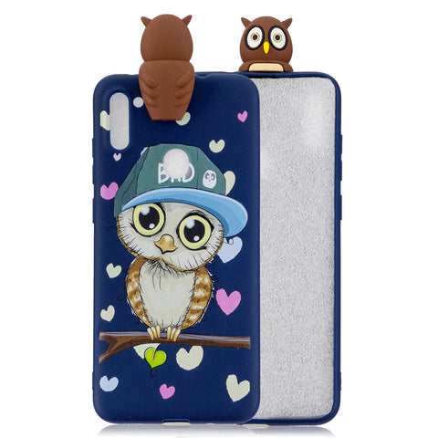 For Samsung A11 Soft TPU Back Cover 3D Cartoon Painting Mobile Phone Case Shell Royal Blue Owl