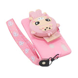 For Samsung A10S A20S TPU Full Protective Cartoon Mobile Phone Cover with Coin Purse+Hanging Lanyard 3 deep pink piglets