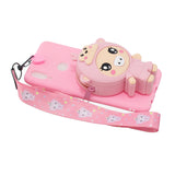 For Samsung A10S A20S TPU Full Protective Cartoon Mobile Phone Cover with Coin Purse+Hanging Lanyard 3 deep pink piglets