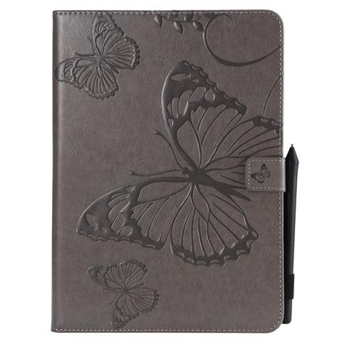 For iPad 5/6/air1/air2 9.7 Fashion Butterfly Embossed PU Leather Magnetic Closure Stand Case Auto Wake/Sleep Cover with Pen Slot gray