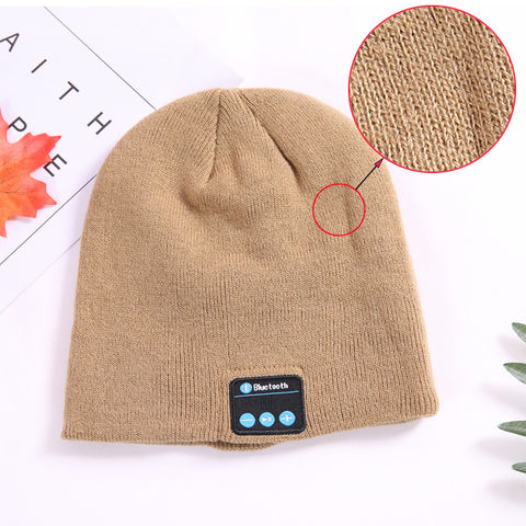 Wireless Bluetooth Smart Earphone Music Knitted Hat Winter Warm Cap with Mic Speaker for iOS Android Khaki