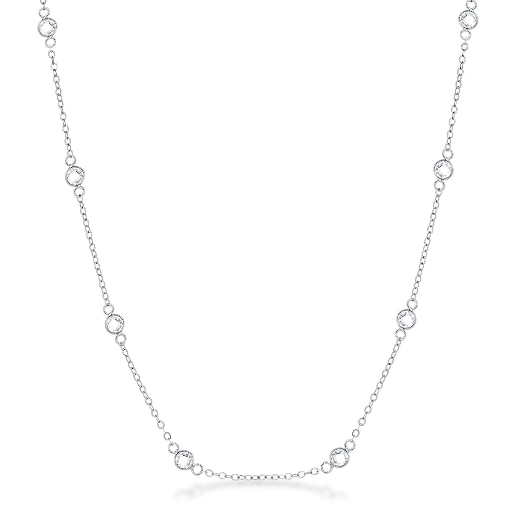 16 Rhodium Plated Clear CZ Round Bezel Saturn Necklace