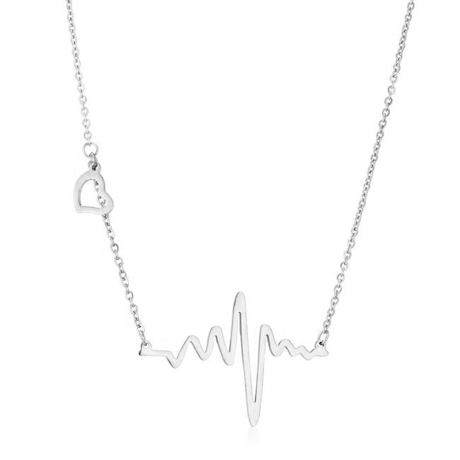 High Polish Stainless Steel Heartbeat Necklace