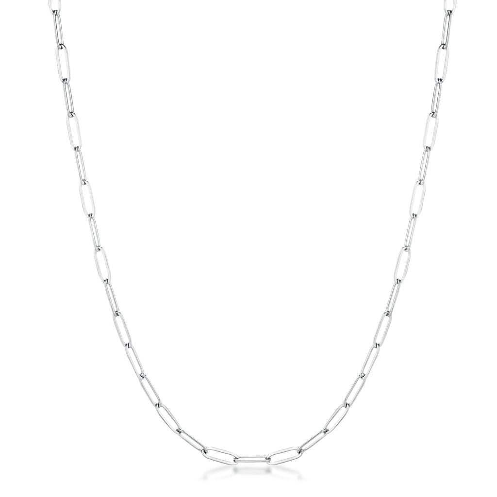 16 Rhodium Plated Linked Mid Size Paperclip Chain Necklace