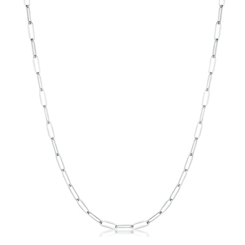 16 Rhodium Plated Linked Mid Size Paperclip Chain Necklace