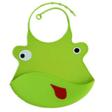 Kid Infant Baby Bibs Soft Silicone Waterproof Large Size Dripping Bibs Green frog