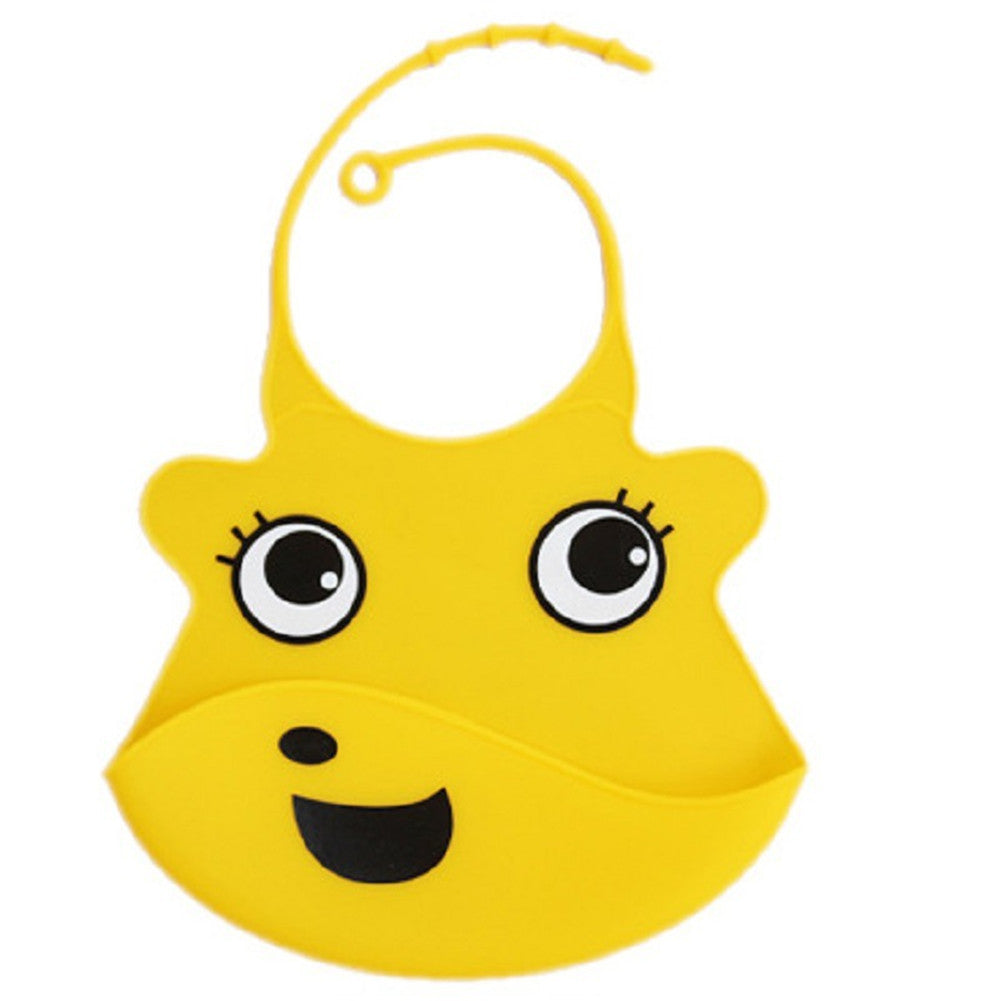 Kid Infant Baby Bibs Soft Silicone Waterproof Large Size Dripping Bibs Yellow smiley face