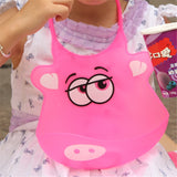 Kid Infant Baby Bibs Soft Silicone Waterproof Large Size Dripping Bibs Pink pig