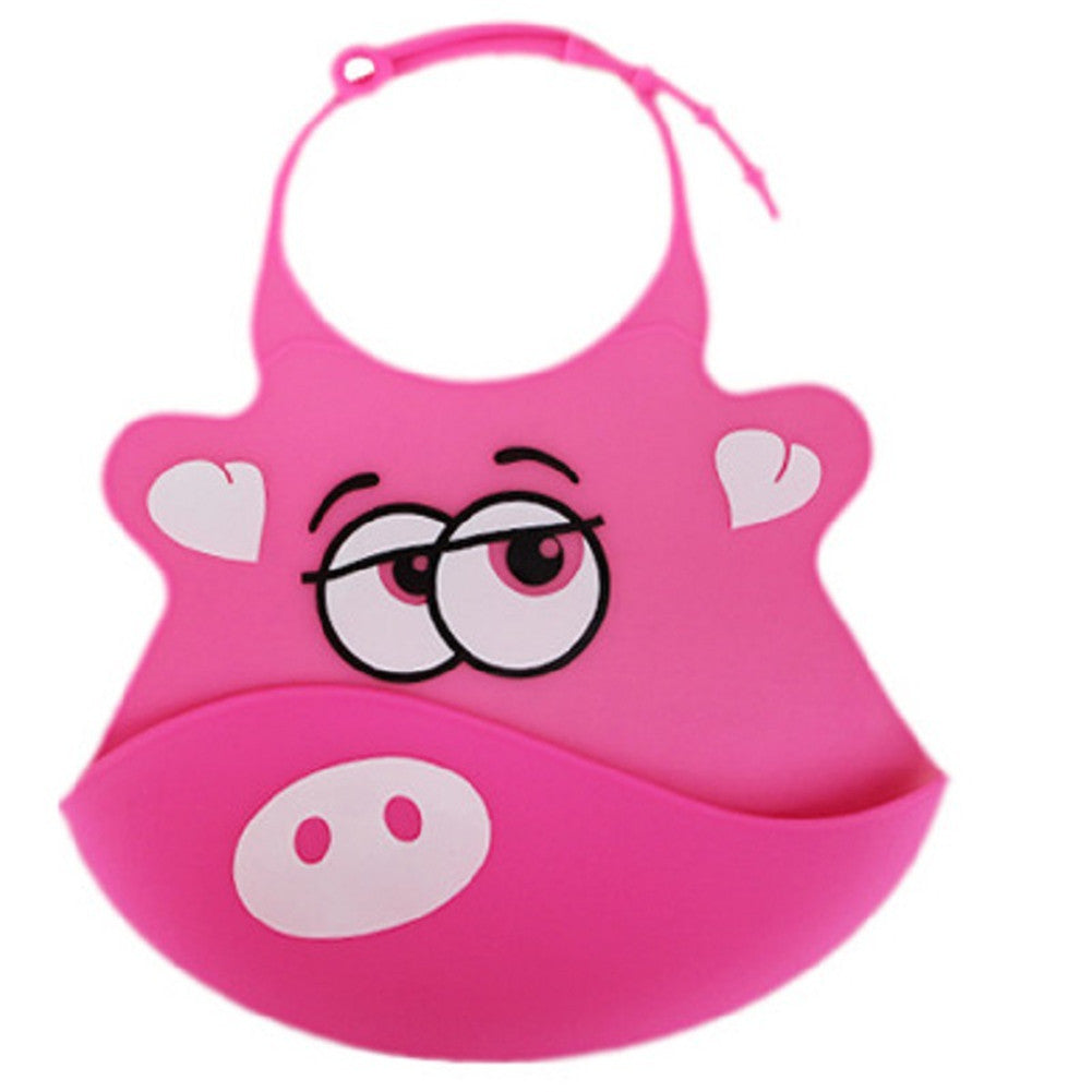 Kid Infant Baby Bibs Soft Silicone Waterproof Large Size Dripping Bibs Pink pig