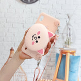 For Samsung A10/A20/A30 Case Mobile Phone Shell Shockproof TPU Cellphone Cover with Cartoon Cat Pig Panda Coin Purse Lovely Shoulder Starp  Pink