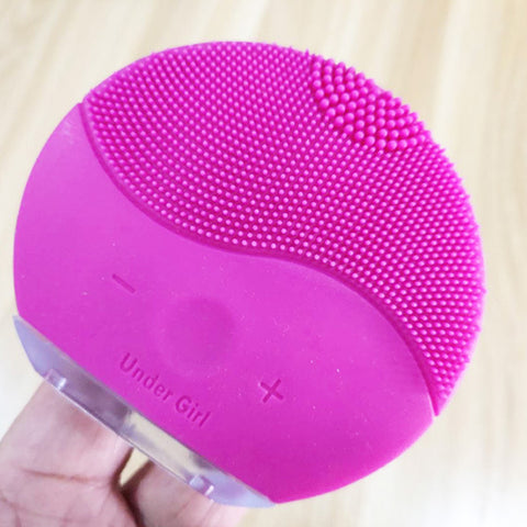 Electric Silicone Face Cleansing Brush Sonic Vibration Massage USB Rechargeable Smart Ultrasonic Face Cleaner Rose Red