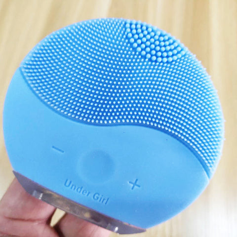 Electric Silicone Face Cleansing Brush Sonic Vibration Massage USB Rechargeable Smart Ultrasonic Face Cleaner blue