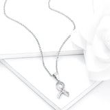 Rhodium Plated Heart Filigree Breast Cancer Awareness Ribbon Pendant