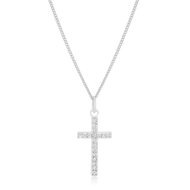 Simple Rhodium Plated Cross Pendant