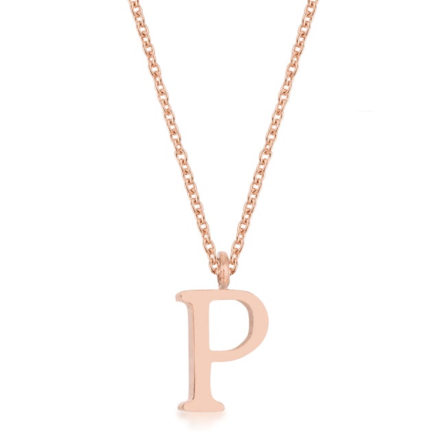 Elaina Rose Gold Stainless Steel P Initial Necklace