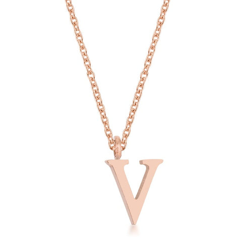 Elaina Rose Gold Stainless Steel V Initial Necklace