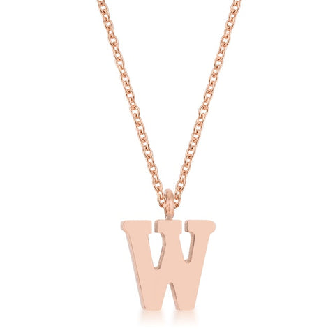 Elaina Rose Gold Stainless Steel W Initial Necklace