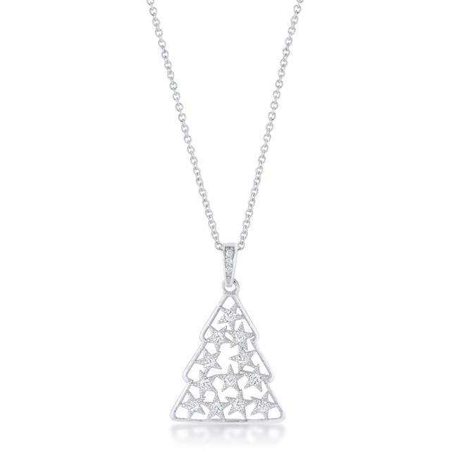 .2 ct CZ Rhodium Christmas Tree Pave Holiday Pendant