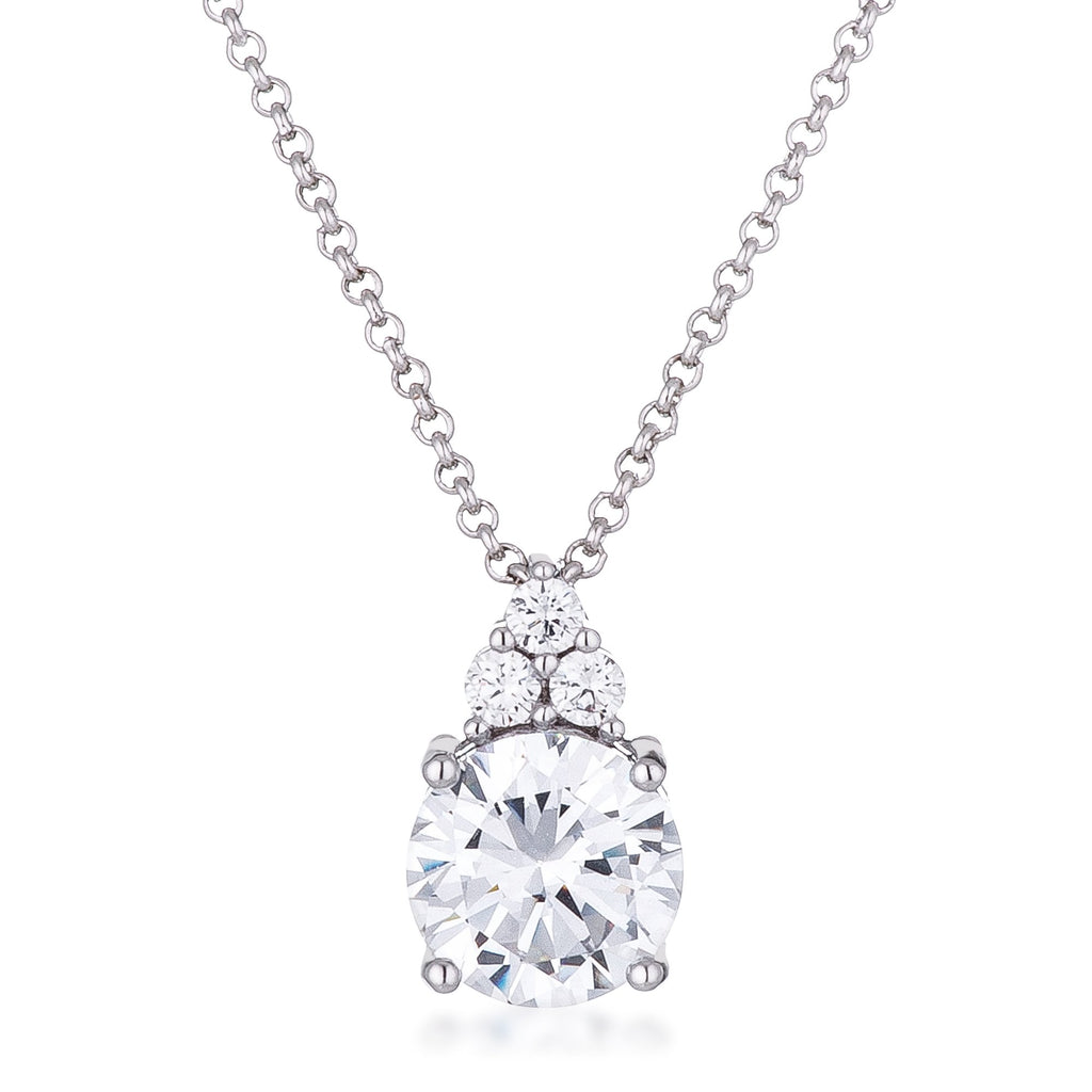 Simple Rhodium Plated 9mm Clear CZ Pendant