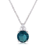 Simple Rhodium Plated 9mm Blue Green CZ Pendant