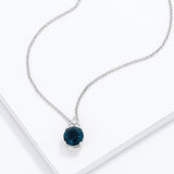 Simple Rhodium Plated 9mm Blue Green CZ Pendant