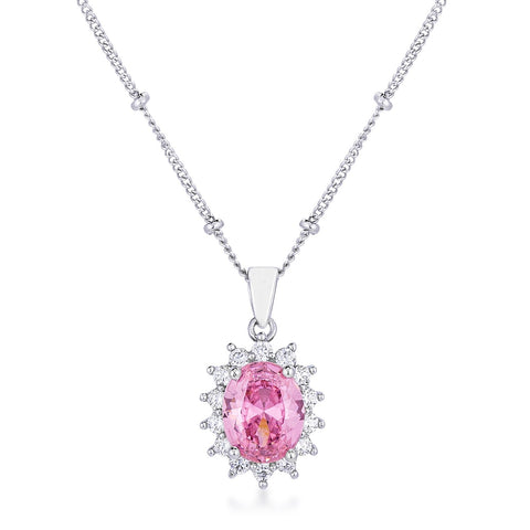 Rhodium Plated Pink Petite Royal Oval Pendant