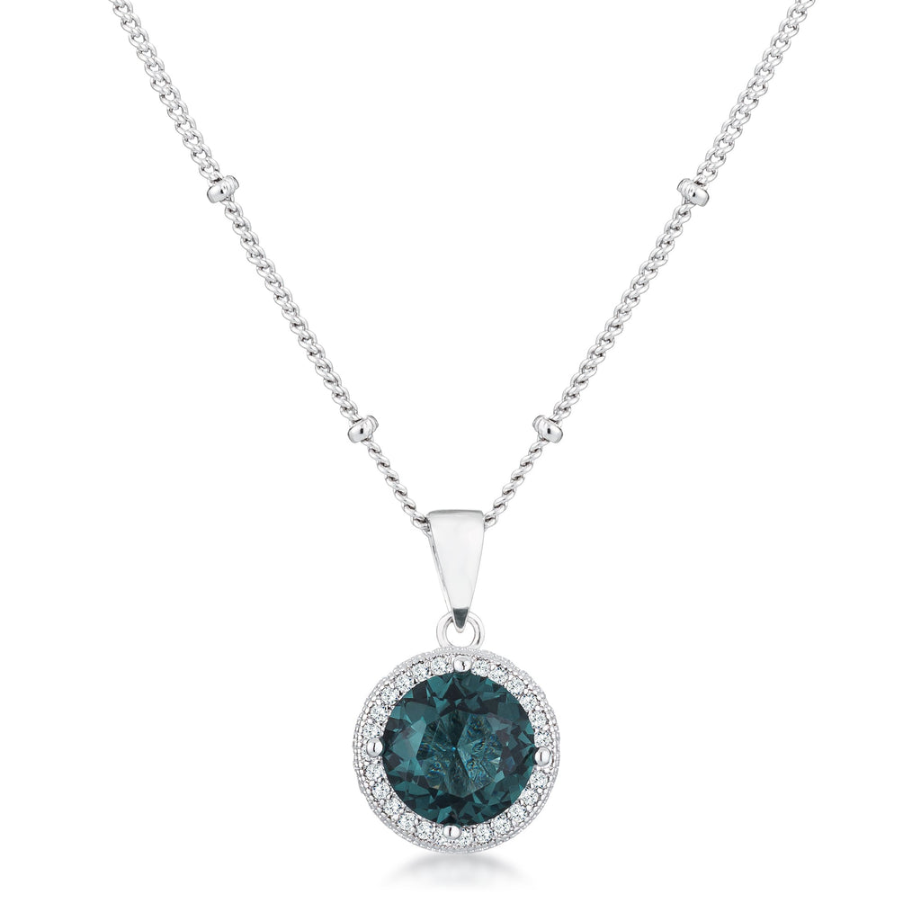 3Ct Rhodium Blue Green CZ Round Halo Satellite Pendant