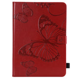 For iPad 5/6/air1/air2 9.7 Fashion Butterfly Embossed PU Leather Magnetic Closure Stand Case Auto Wake/Sleep Cover with Pen Slot red