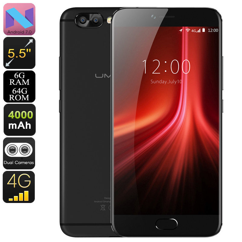 HK Warehouse UMIDIGI Z1 Pro Android Phone - Helio P20 CPU, 6GB RAM, Android 7.0, 1080p, 4000mAh, Dual-Rear Cam (Black)