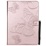 For iPad 5/6/air1/air2 9.7 Fashion Butterfly Embossed PU Leather Magnetic Closure Stand Case Auto Wake/Sleep Cover with Pen Slot Rose gold