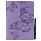 For iPad 5/6/air1/air2 9.7 Fashion Butterfly Embossed PU Leather Magnetic Closure Stand Case Auto Wake/Sleep Cover with Pen Slot purple