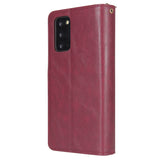 For Samsung A51 5G/A71 5G/Note 10 pro Pu Leather  Mobile Phone Cover Zipper Card Bag + Wrist Strap Red wine