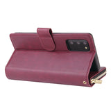 For Samsung A51 5G/A71 5G/Note 10 pro Pu Leather  Mobile Phone Cover Zipper Card Bag + Wrist Strap Red wine