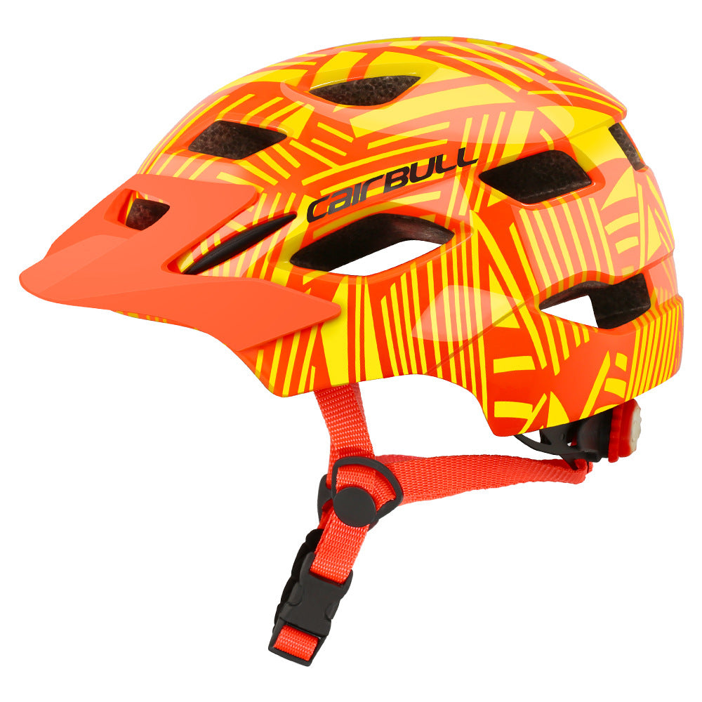 Children Protective Helmet Mountain Road Bike Wheel Balance Scooter Safety Helmet with Tail Light Orange_S-M (50-57CM)