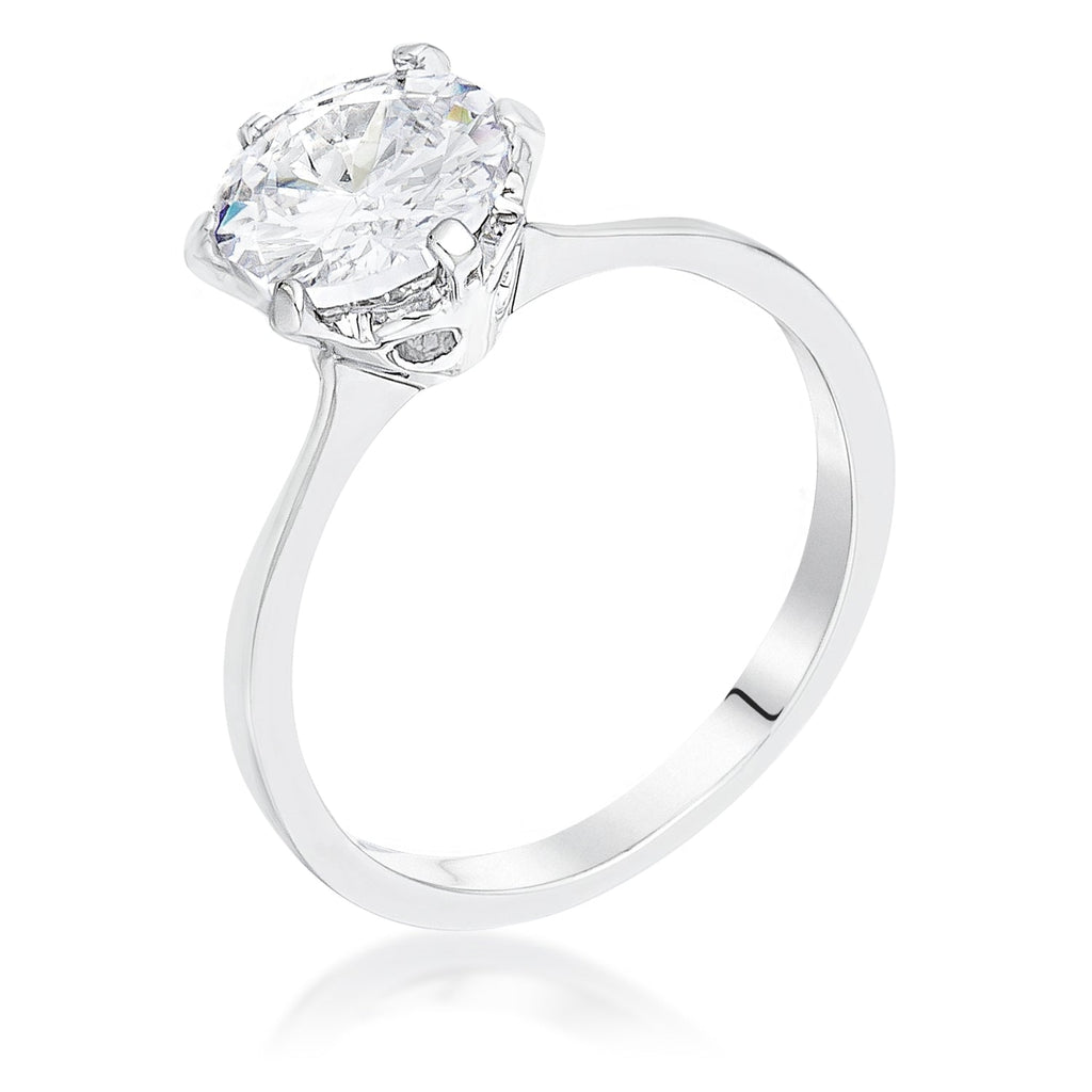 2Ct Rhodium Round Cut Scallop Solitaire Engagement Ring