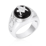 Rhodium Plated Onyx Mens Ring