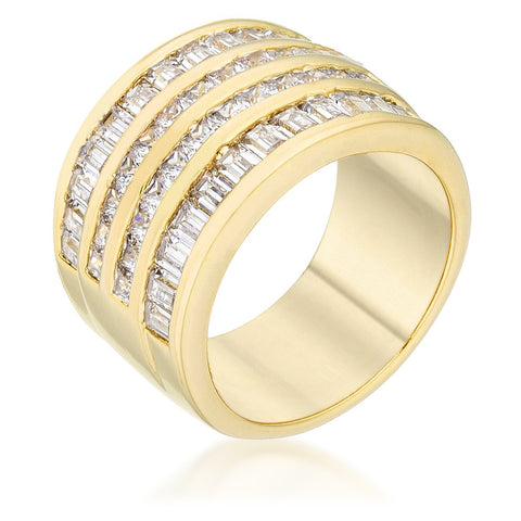 4 Row Gold Cubic Zirconia Cocktail Ring