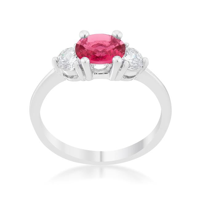 Miranna 1.2ct Fuchsia CZ Rhodium Classic Oval Ring