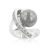 Rhodium Plated Knotted Simulated Pearl Ring