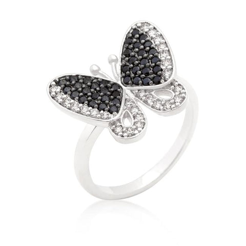 Black and White Cubic Zirconia Butterfly Ring