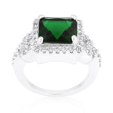 Halo Style Princess Cut Emerald Green Cocktail Ring